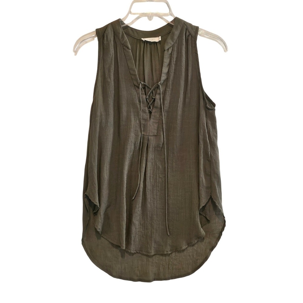 LUSH Olive Green Sleeveless Lace Up V Neck Tunic Top Womens XS